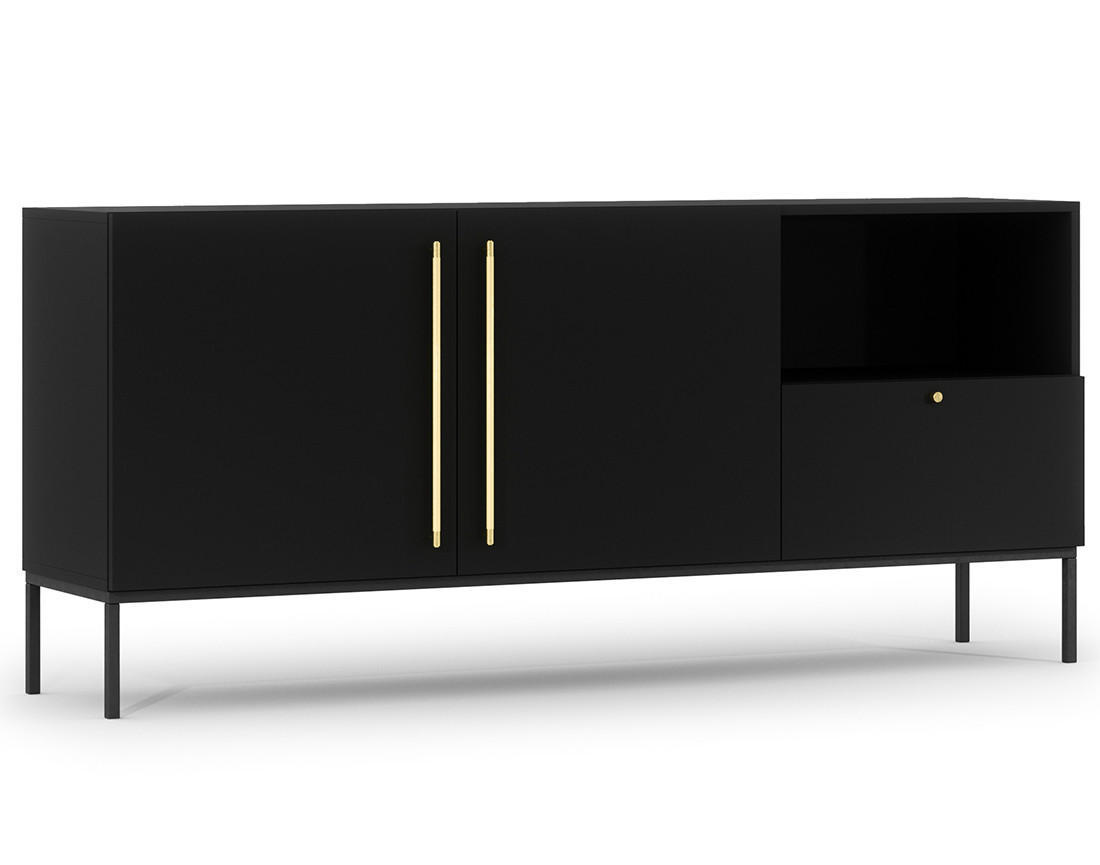 Buffet bas noir 2 portes, 1 tiroir et 1 niche 180 cm Felicia
