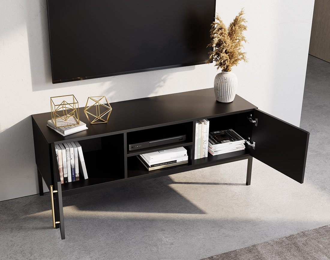 Meuble TV noir 2 portes et 2 niches 120 cm Felicia