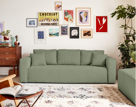 Canapé 3 places convertible avec coffre en velours côtelé Topaze