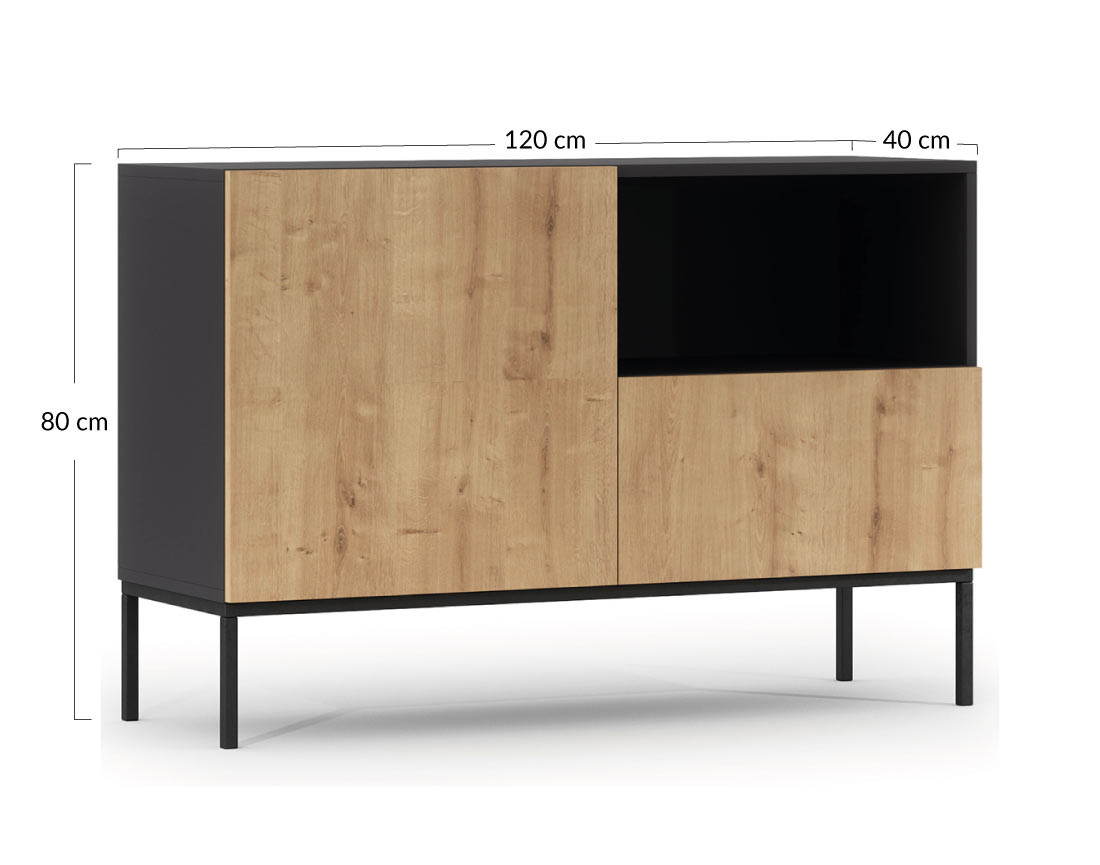 Buffet bas bois et noir 1 porte, 1 tiroir et 1 niche 120 cm Felicia