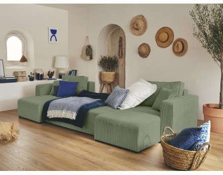 Canapé panoramique en U 7 places convertible avec coffre en velours côtelé Topaze