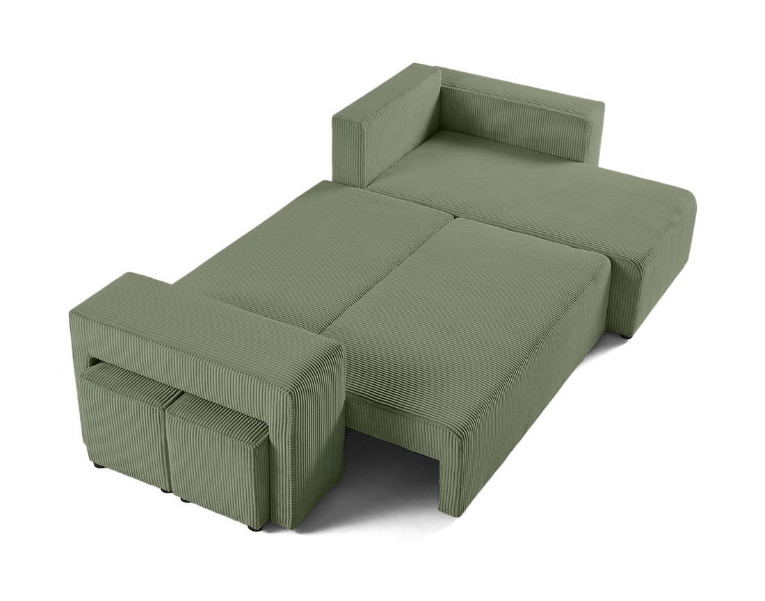 Canapé d'angle convertible en velours côtelé avec poufs Topaze