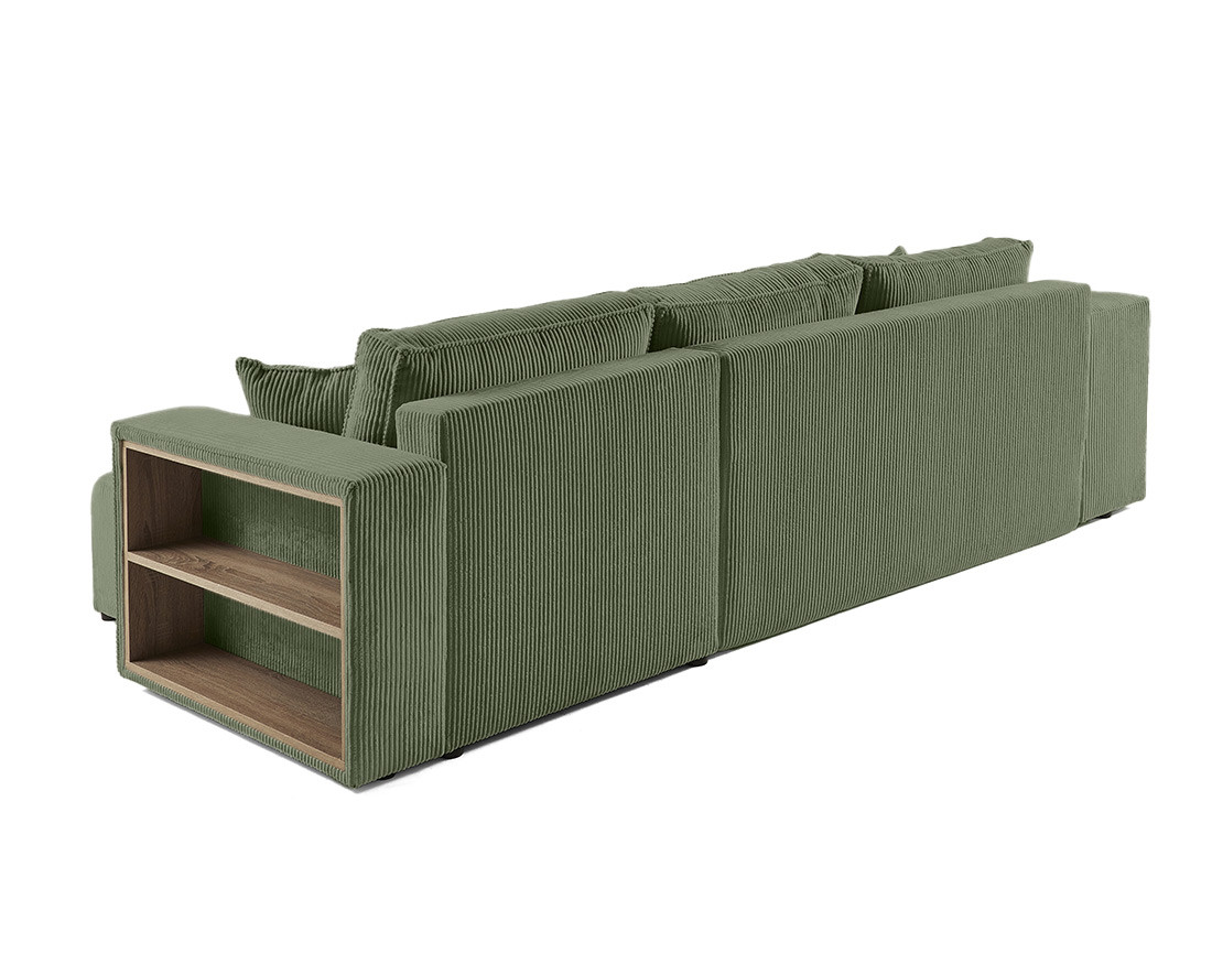 Canapé d'angle convertible en velours côtelé avec poufs Topaze