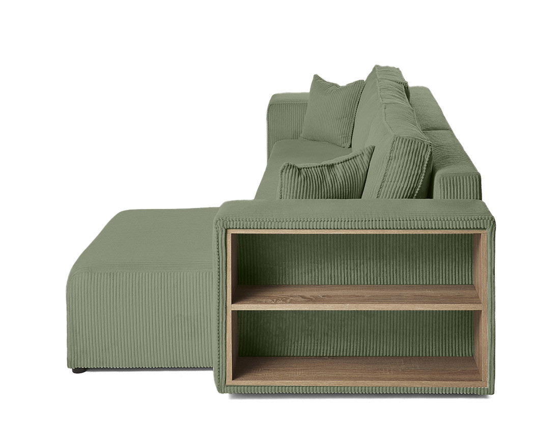 Canapé d'angle convertible en velours côtelé avec poufs Topaze