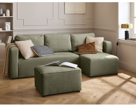 Canapé d'angle réversible 4 places convertible avec coffre en tissu texturé Canopy