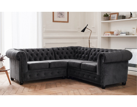 Canapé Chesterfield d'angle réversible 5 places en velours William