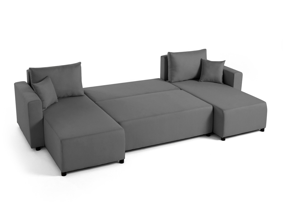 Canapé panoramique 7 places convertible avec coffre en tissu Regala