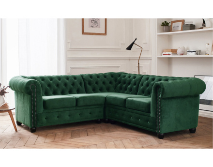 Canapé Chesterfield d'angle réversible 5 places en velours William