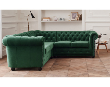 Canapé Chesterfield d'angle réversible 5 places en velours William