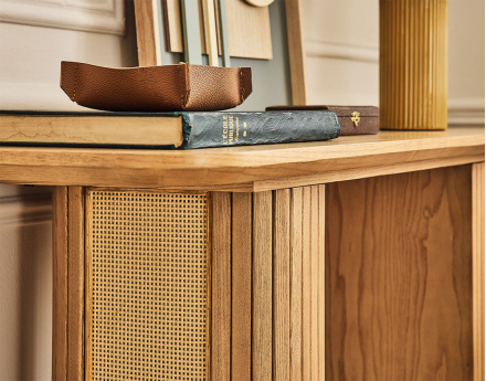 Console bois plaqué chêne et cannage 120 cm Milazzo