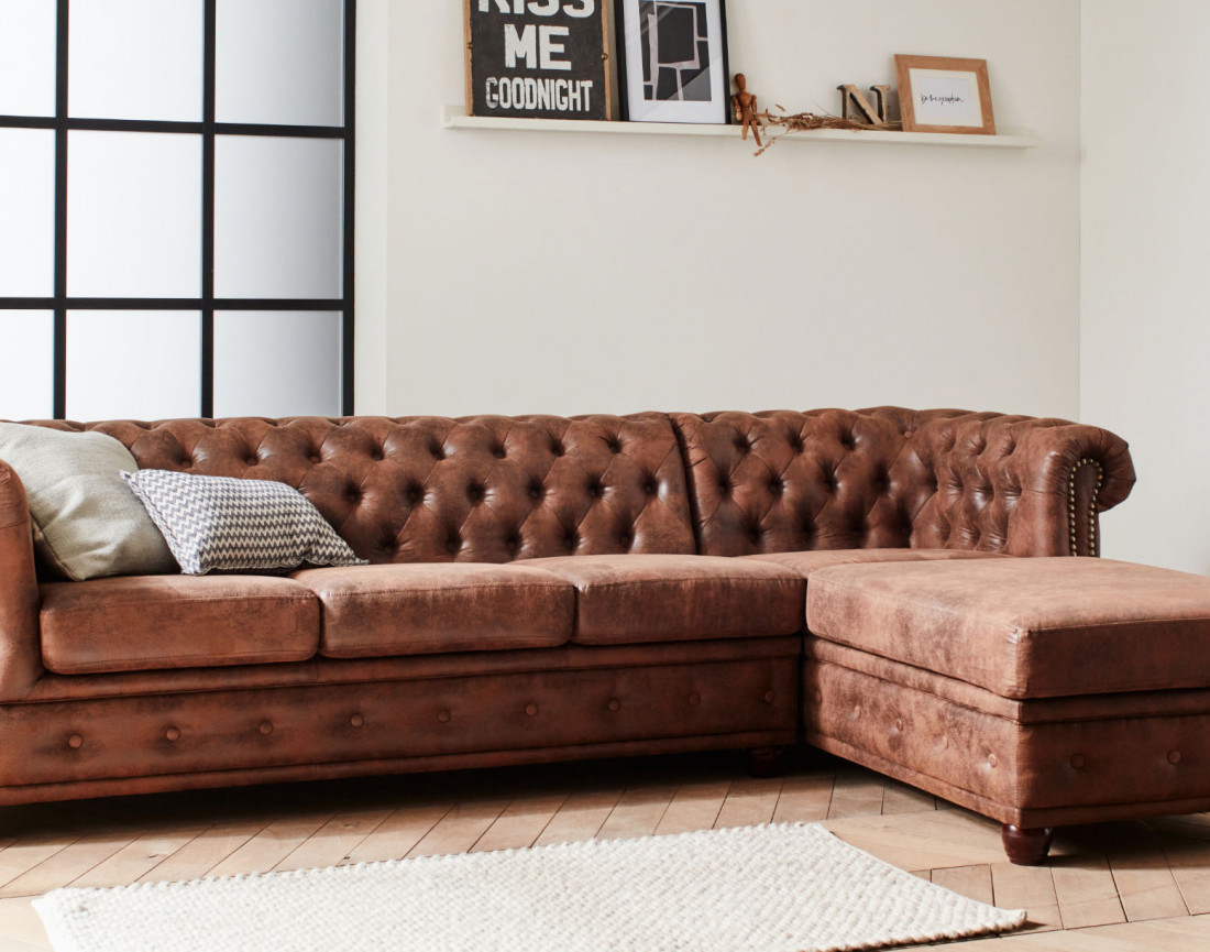 Winston - Canapé d’angle Chesterfield 4 places style industriel
