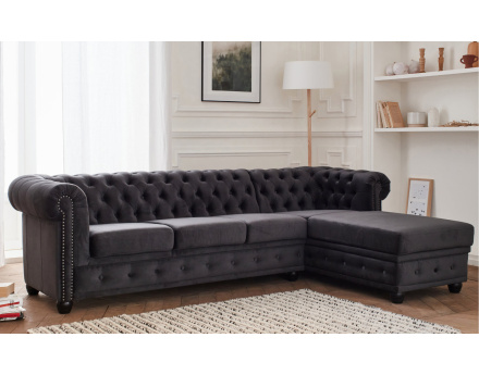 Canapé Chesterfield d'angle droit 4 places en velours William
