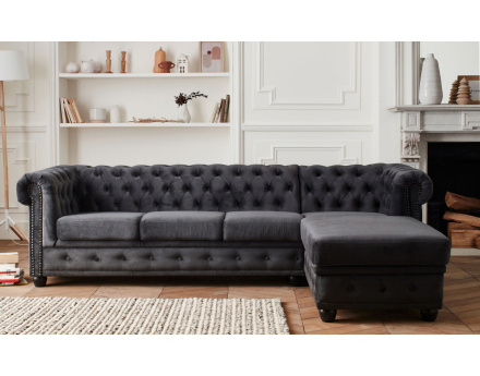 Canapé Chesterfield d'angle droit 4 places en velours William