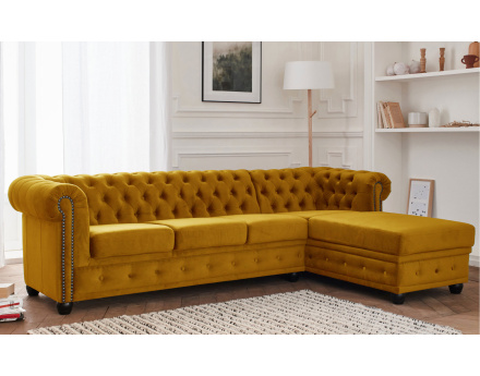 Canapé Chesterfield d'angle droit 4 places en velours William