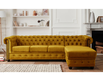 Canapé Chesterfield d'angle droit 4 places en velours William