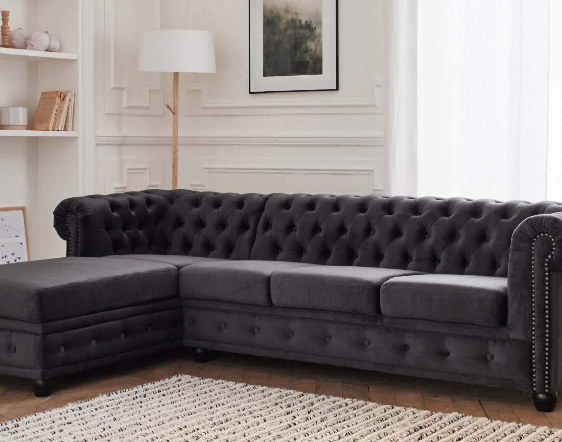 Canapé Chesterfield d'angle gauche 4 places en velours William
