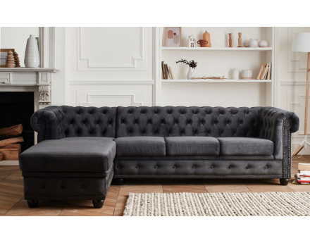 Canapé Chesterfield d'angle gauche 4 places en velours William