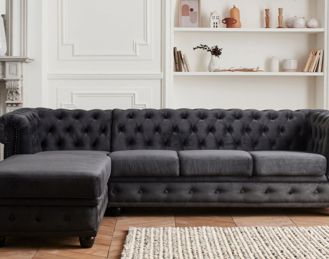 Canapé Chesterfield d'angle gauche 4 places en velours William