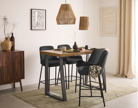 Lot de 2 chaises de bar en velours côtelé gris anthracite 65 cm Salinas