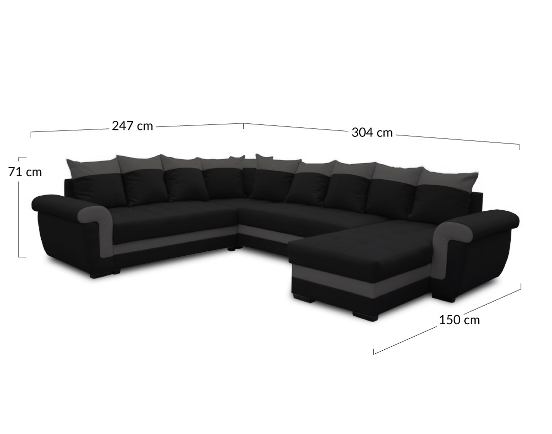 Canapé panoramique d'angle réversible convertible en tissu et PU Henry