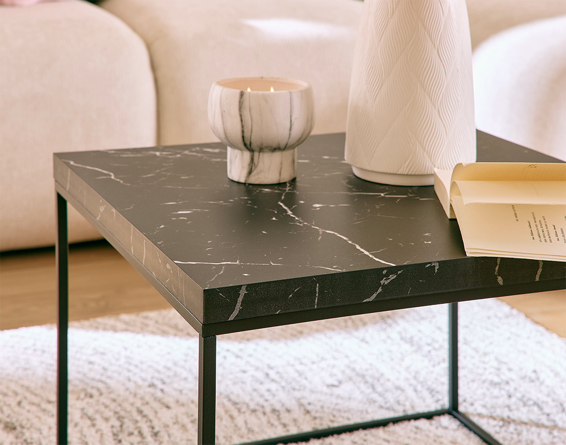 Table basse effet marbre noir 60 cm Alamosa