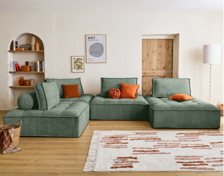 Canapé panoramique modulable 7 places en velours texturé Marisol