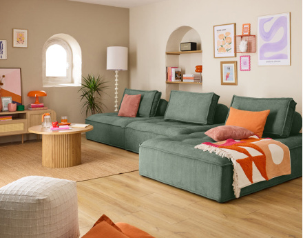 Module d'assise méridienne 2 places en velours texturé Marisol