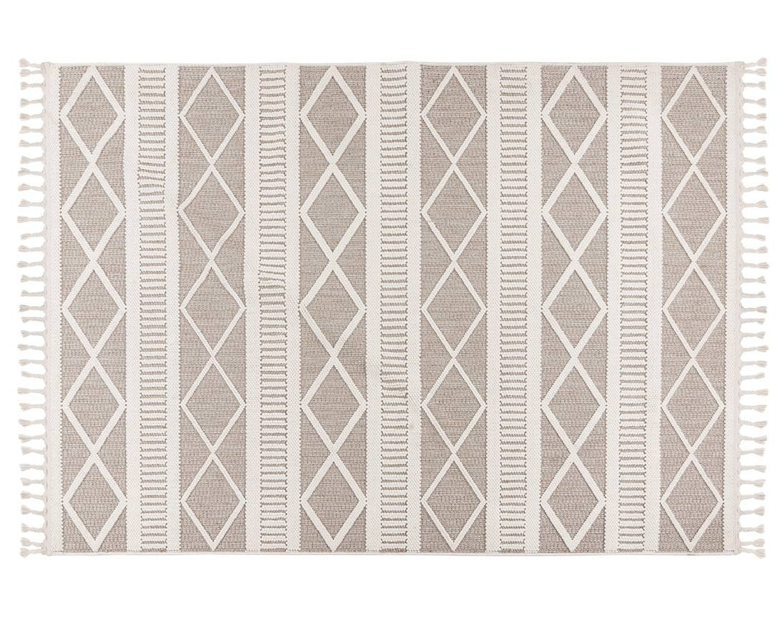 Tapis rectangulaire motif géométrique taupe et blanc Elma