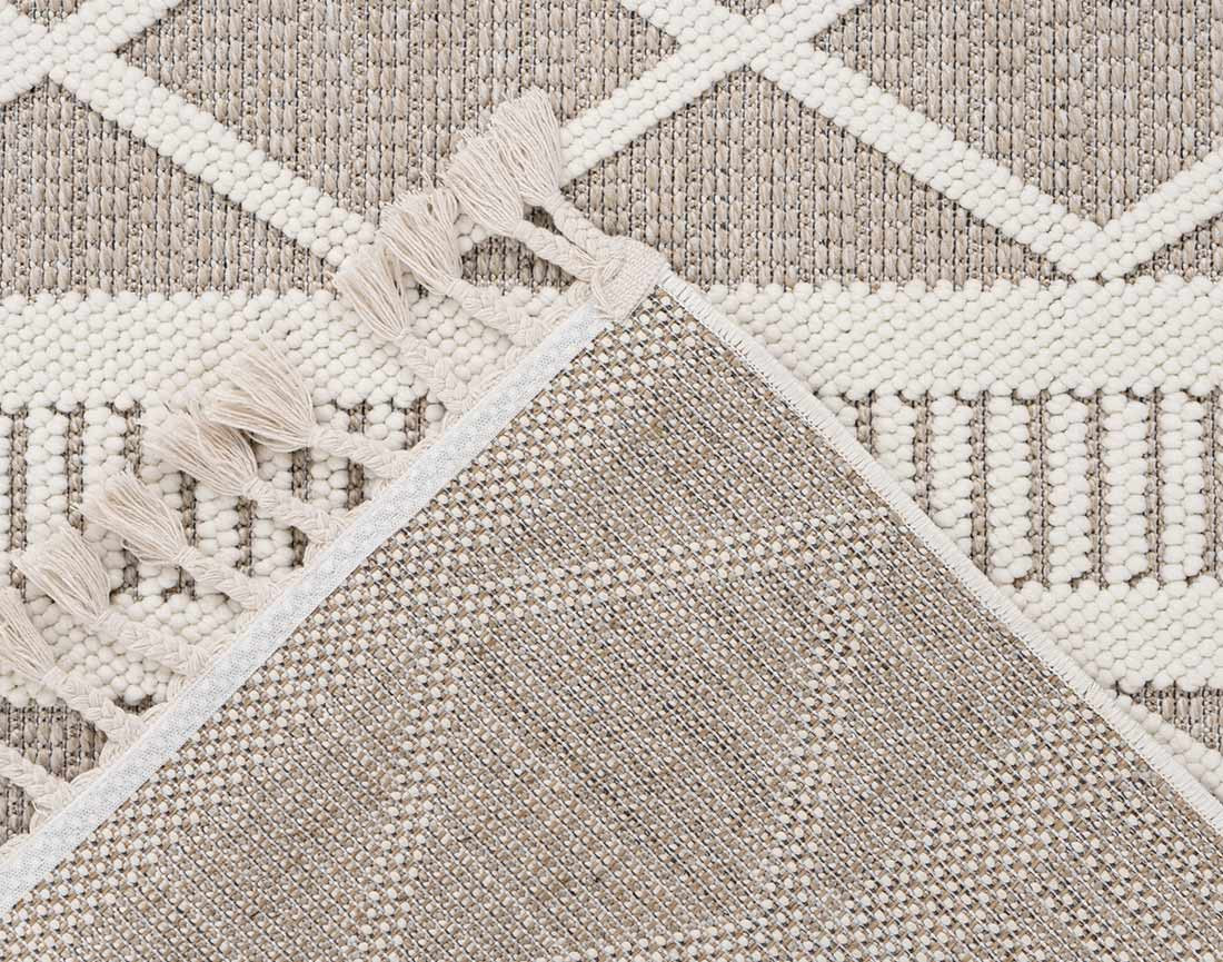 Tapis rectangulaire motif géométrique taupe et blanc Elma