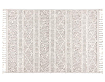 Tapis rectangulaire motif géométrique beige et blanc Elma