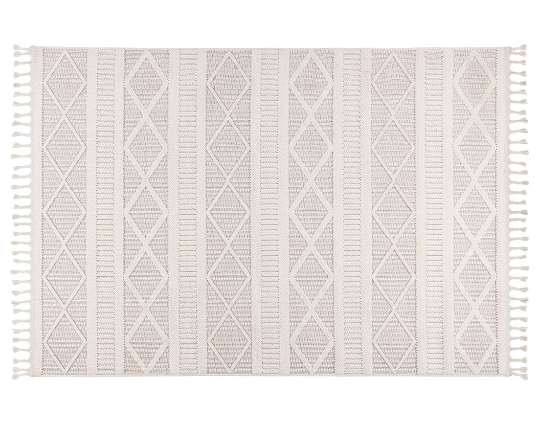 Tapis rectangulaire motif géométrique beige et blanc Elma