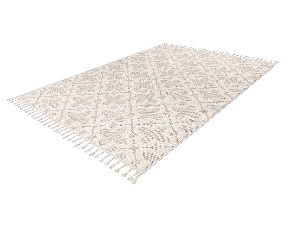 Tapis rectangulaire motif graphique beige et blanc Elma