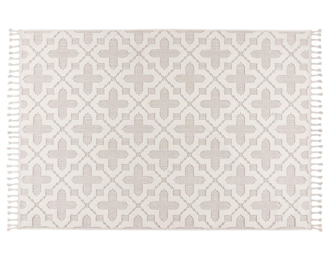 Tapis rectangulaire motif graphique beige et blanc Elma