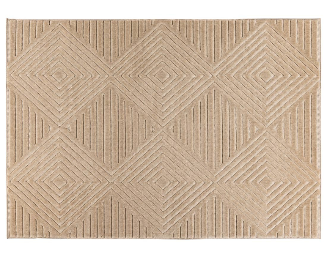Tapis rectangulaire motif géométrique intérieur et extérieur beige Rio