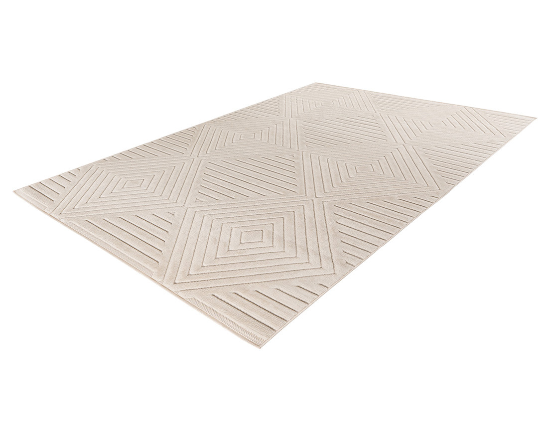 Tapis rectangulaire motif géométrique intérieur et extérieur blanc Rio