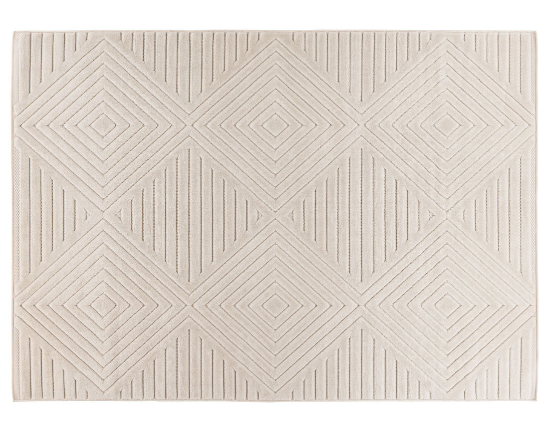 Tapis rectangulaire motif géométrique intérieur et extérieur blanc Rio