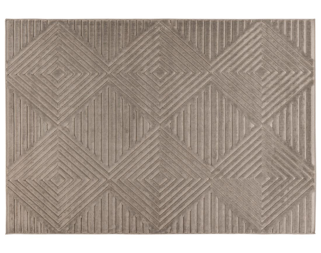 Tapis rectangulaire motif géométrique intérieur et extérieur taupe Rio