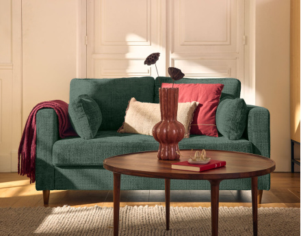 Canapé droit 2 places avec poche en velours texturé Anna