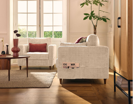 Canapé droit 2 places avec poche en velours texturé Anna