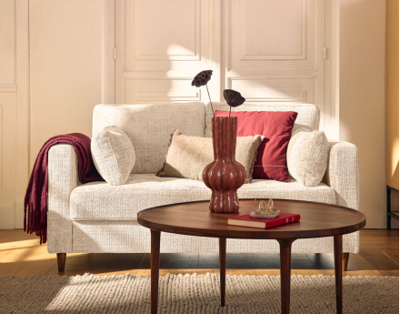 Canapé droit 2 places avec poche en velours texturé Anna