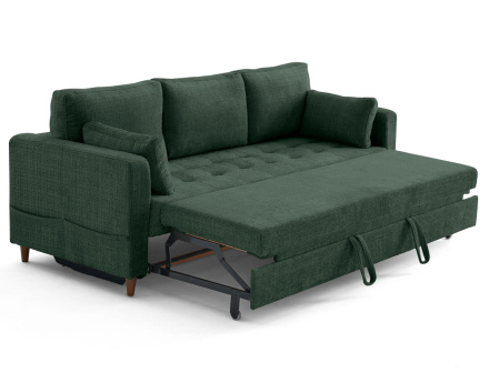 Canapé droit 3 places convertible avec poche en velours texturé Anna