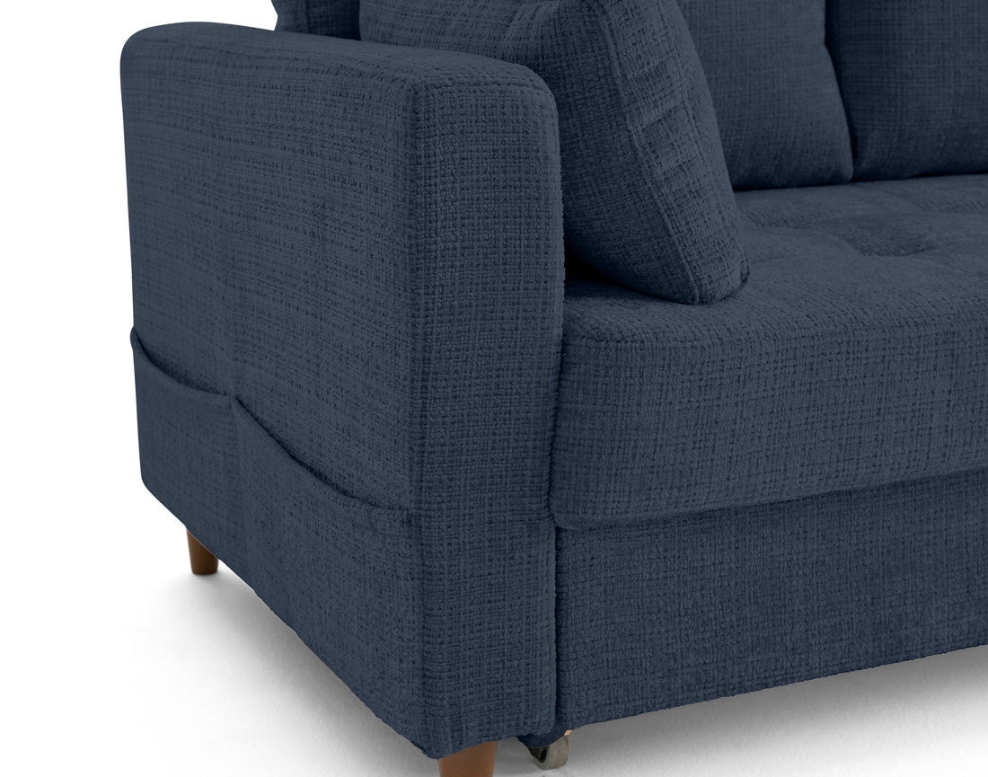 Canapé droit 3 places convertible avec poche en velours texturé Anna