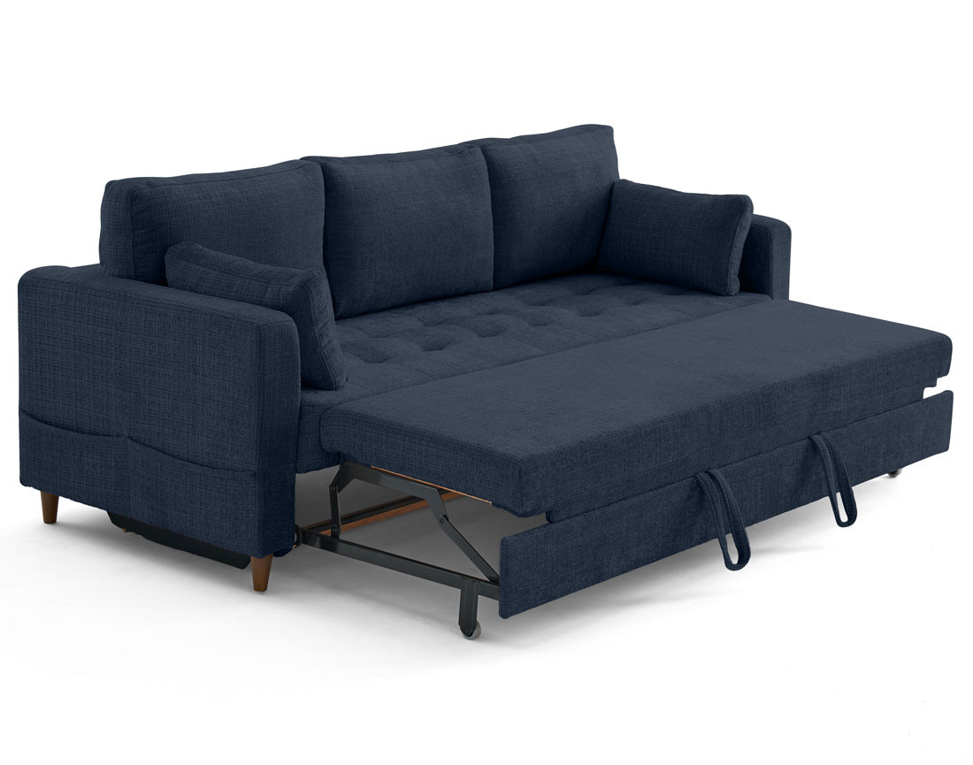 Canapé droit 3 places convertible avec poche en velours texturé Anna