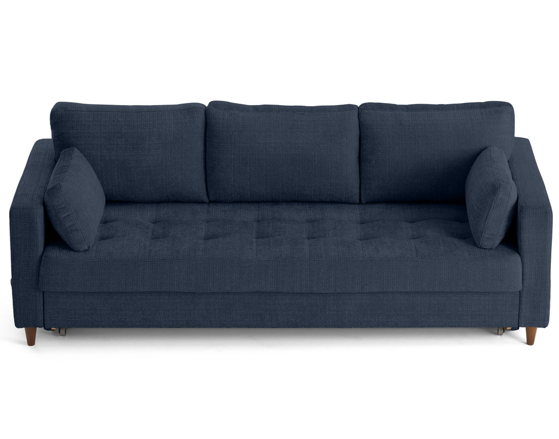 Canapé droit 3 places convertible avec poche en velours texturé Anna