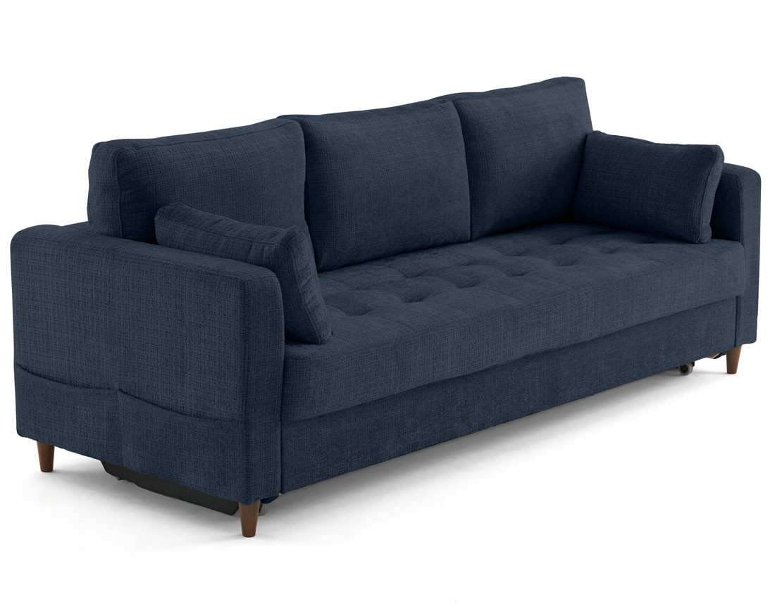 Canapé droit 3 places convertible avec poche en velours texturé Anna