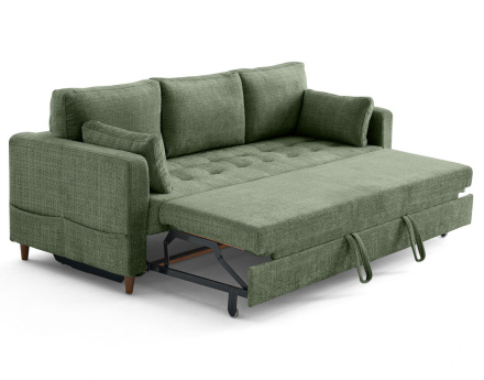 Canapé droit 3 places convertible avec poche en velours texturé Anna