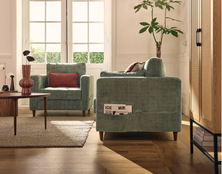 Canapé droit 2 places avec poche en velours texturé Anna