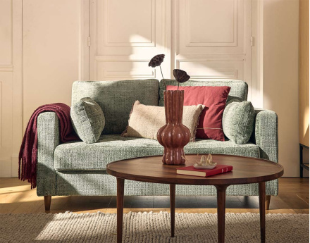 Canapé droit 2 places avec poche en velours texturé Anna