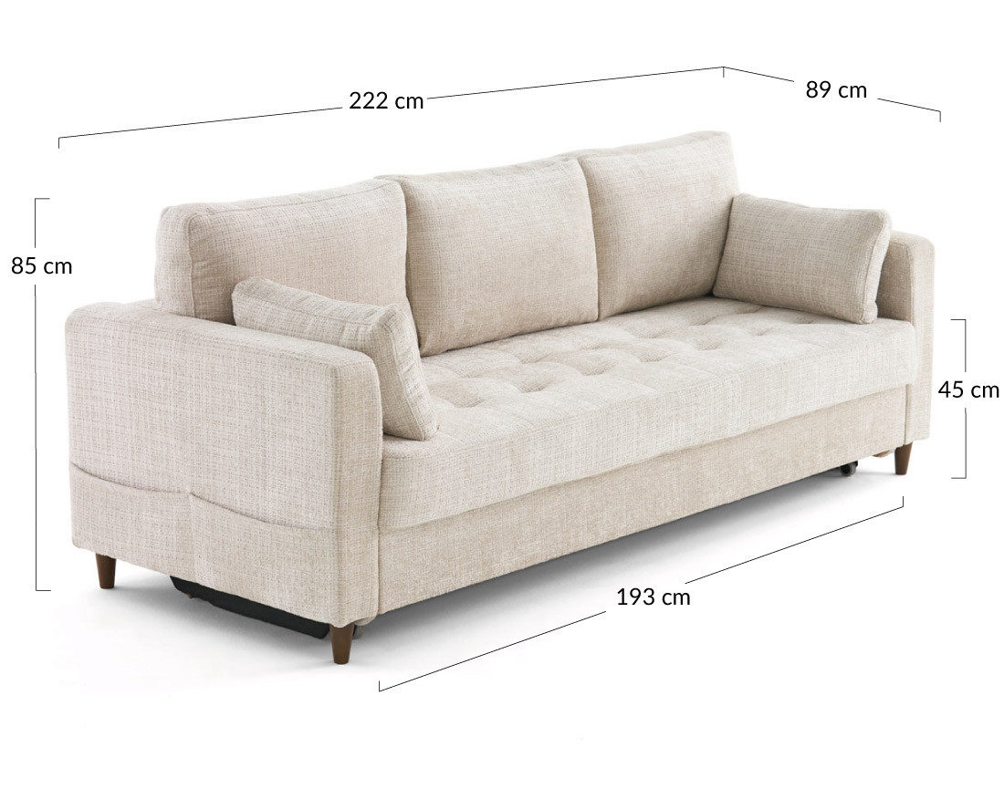 Canapé droit 3 places convertible avec poche en velours texturé Anna