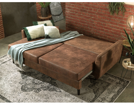 Canapé droit 3 places convertible style industriel avec coffre de rangement Dan